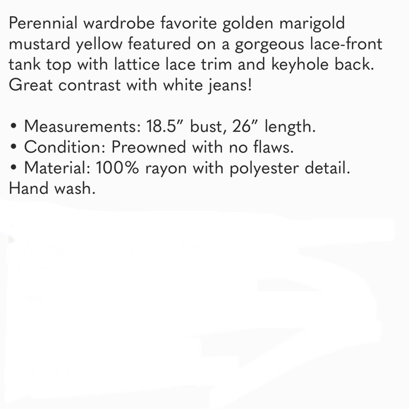 LOFT lacy laser cut cami top in marigold Sleeveless Tank Top Cut Out Design Sz S - Picture 12 of 12